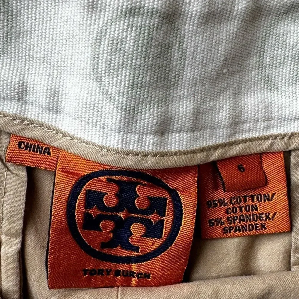 Tory Burch khaki beige pants straight leg mid rise casual work SZ 6 #2419